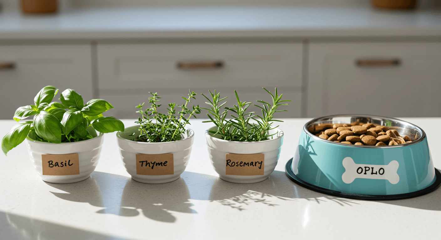 a bowl of almonds sits next to a bowl of basil thyme and rosemary