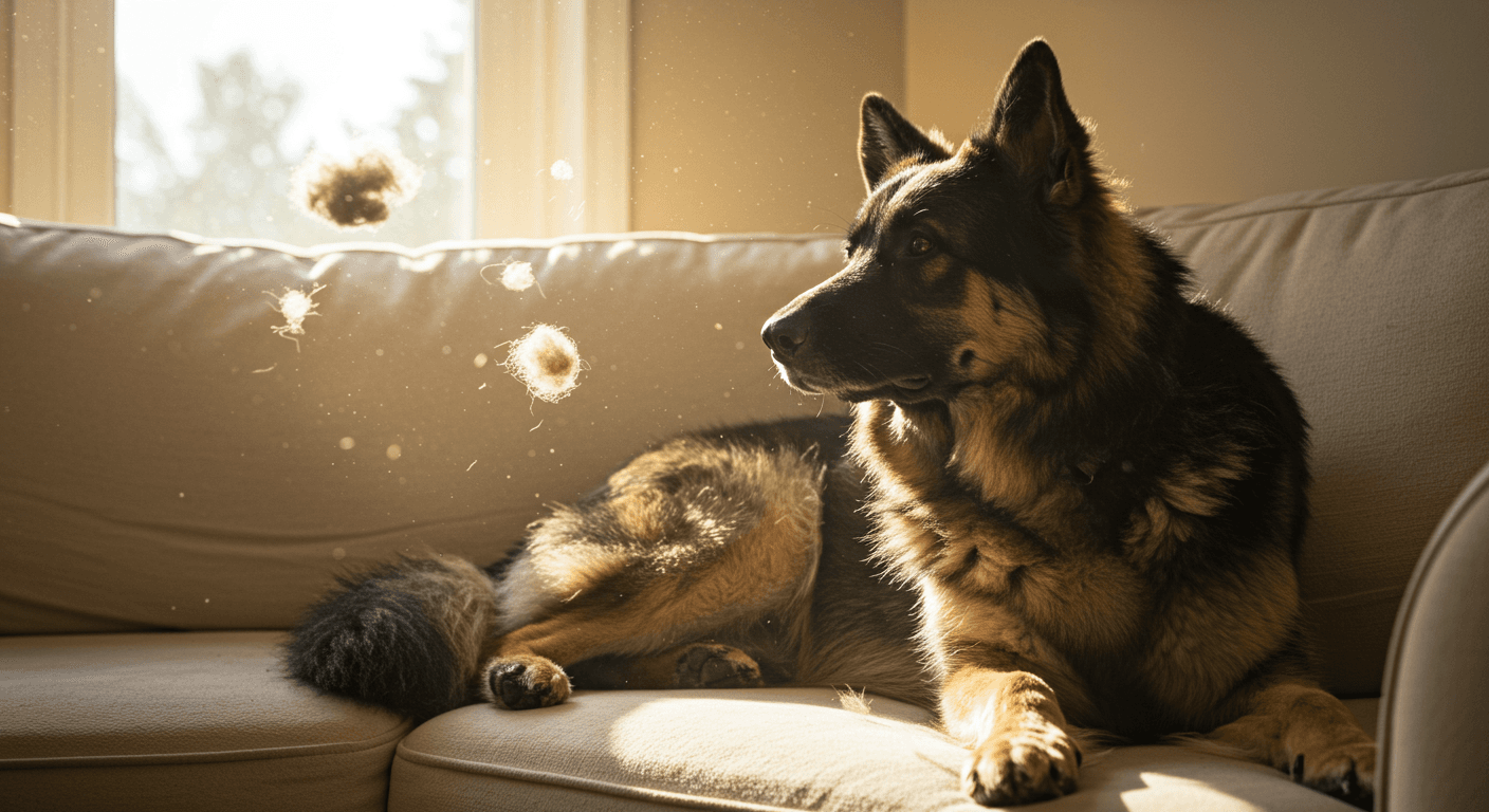 a german shepherd dog laying on a couch