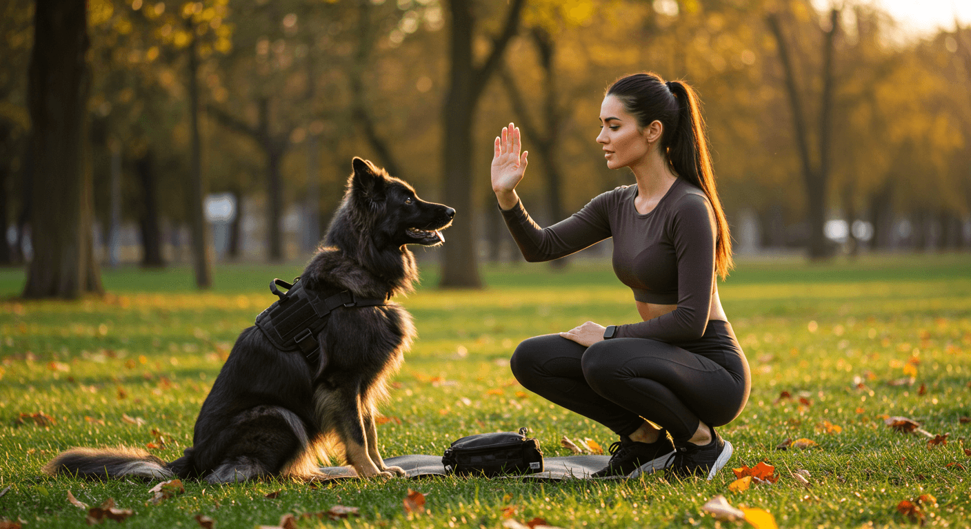 a woman is giving a high five to her dog